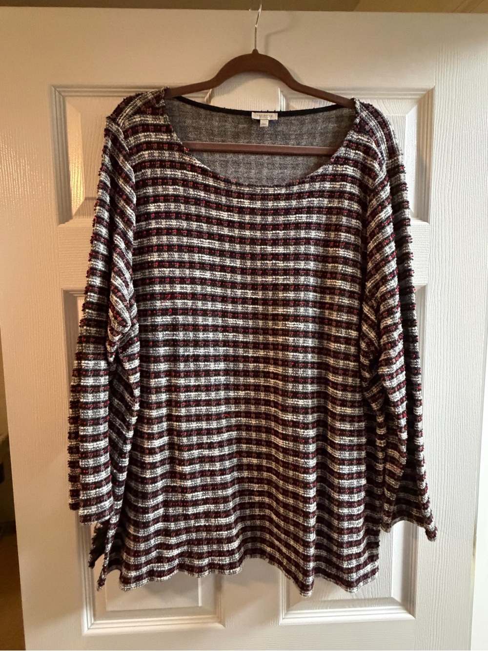 Talbots Burgundy and Cream Striped Knit Sweater